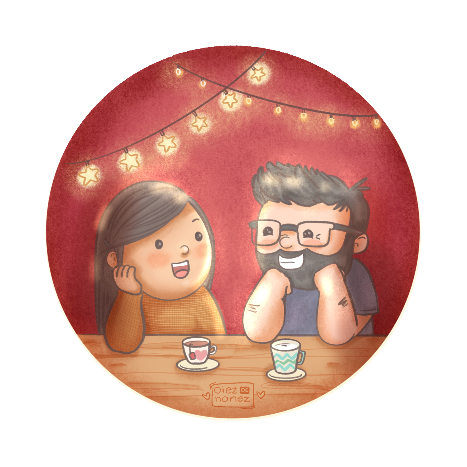 Nadya y Checho tomando café